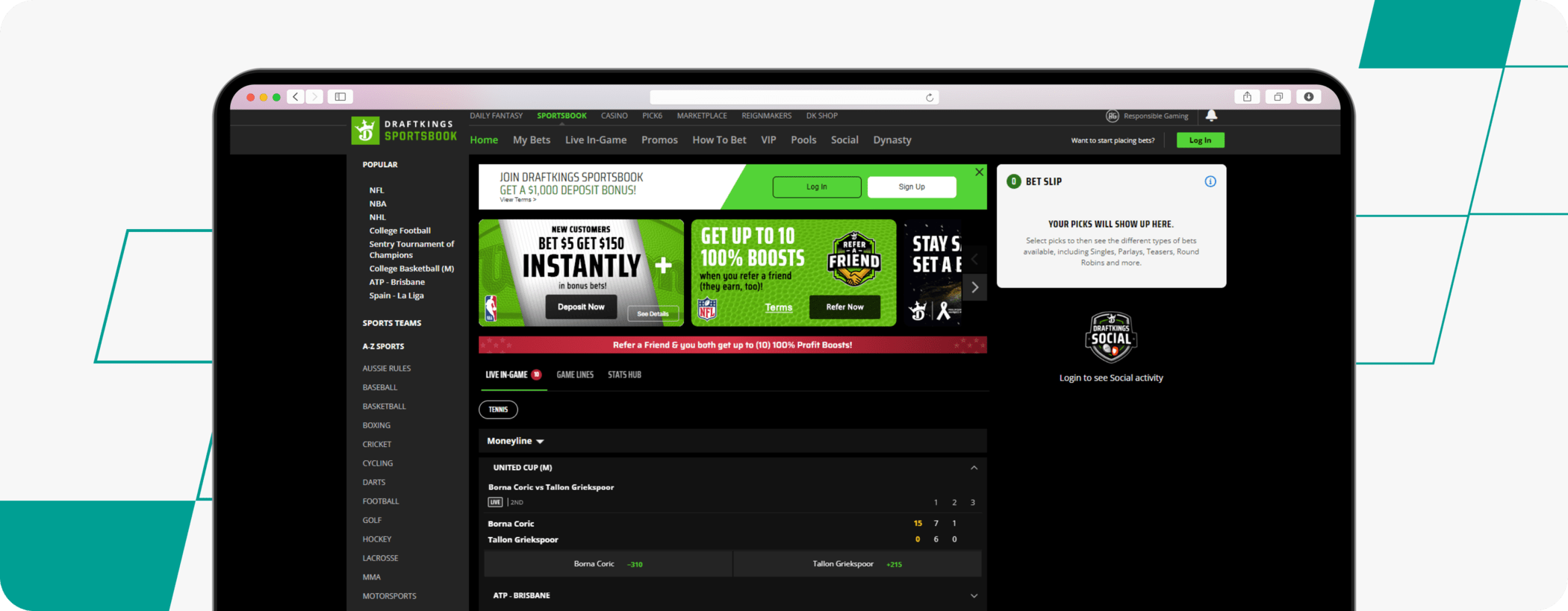 draftkings sports homepage screenshot